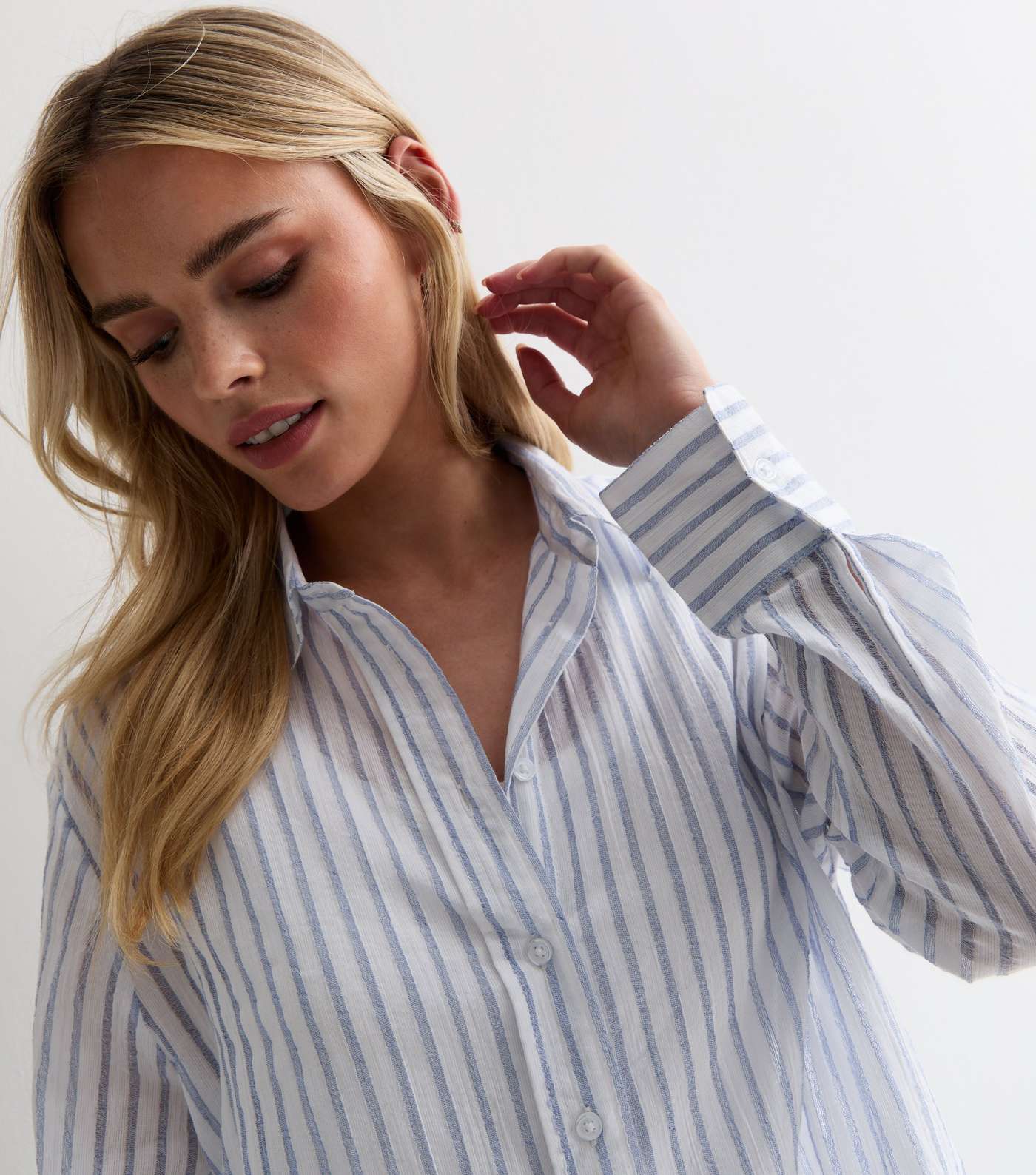 Petite Blue Stripe Cotton Long Sleeve Shirt Image 2