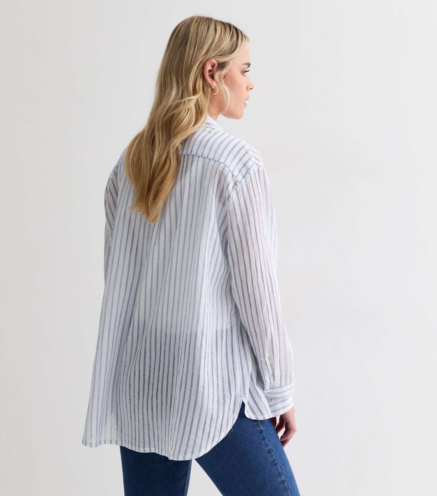 Petite Blue Stripe Cotton Long Sleeve Shirt Image 4