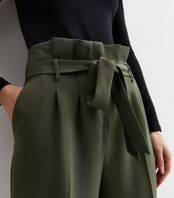 Khaki High Waist Paperbag Trousers New Look