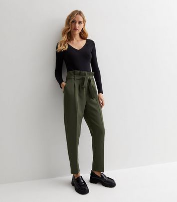 Khaki green hot sale paperbag trousers