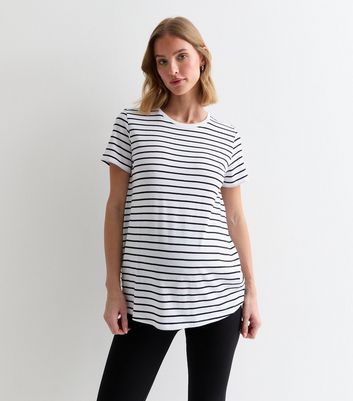 Maternity White Stripe Cotton T-Shirt New Look