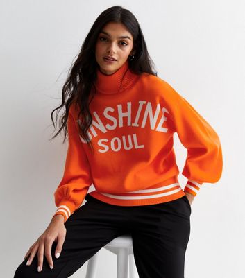 Sunshine Soul Bright Orange Knit Sunshine Soul Logo Jumper New Look