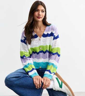 Sunshine Soul Multicolour Chevron Stitch Open Knit Cardigan