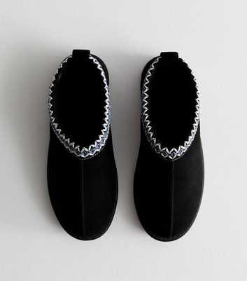 Truffle Black Suedette Embroidered Trim Slippers