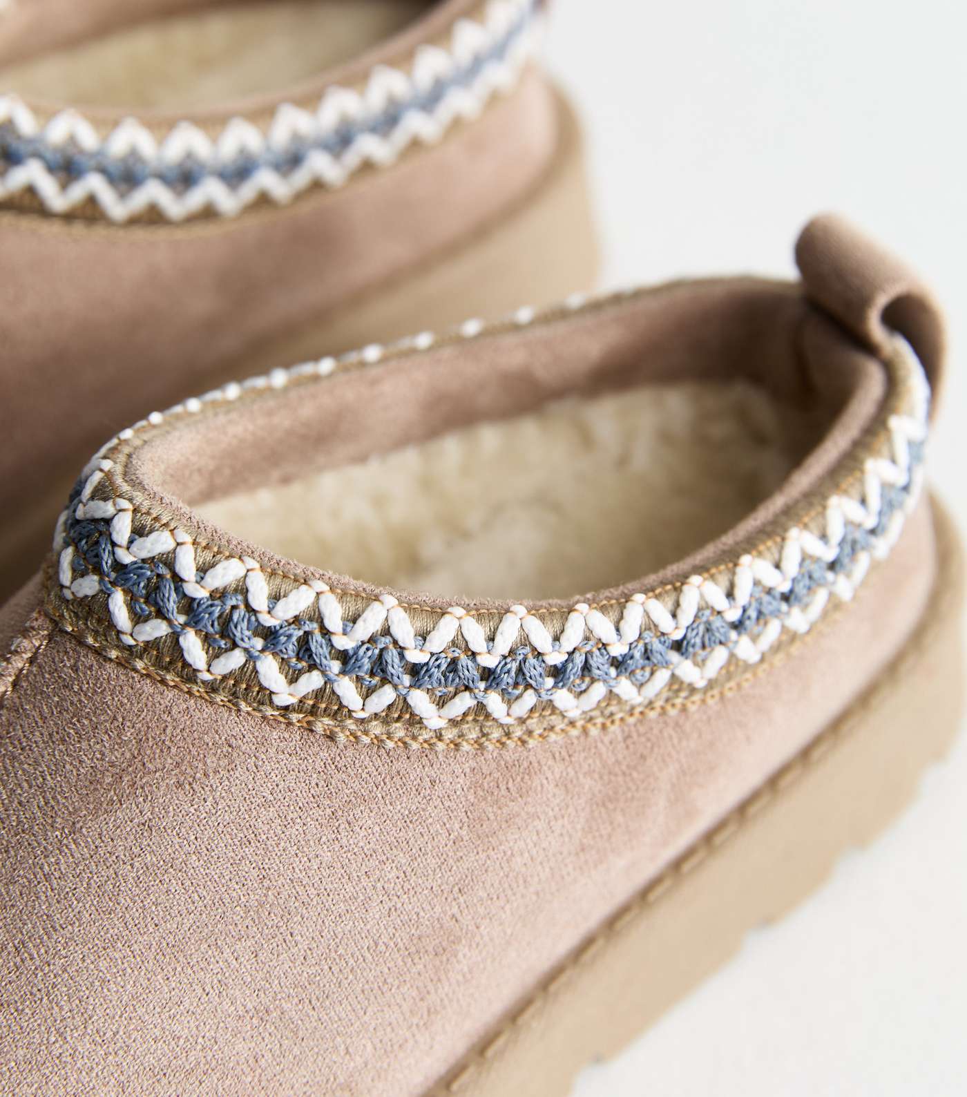 Truffle Light Brown Suedette Embroidered Trim Slipper Image 3