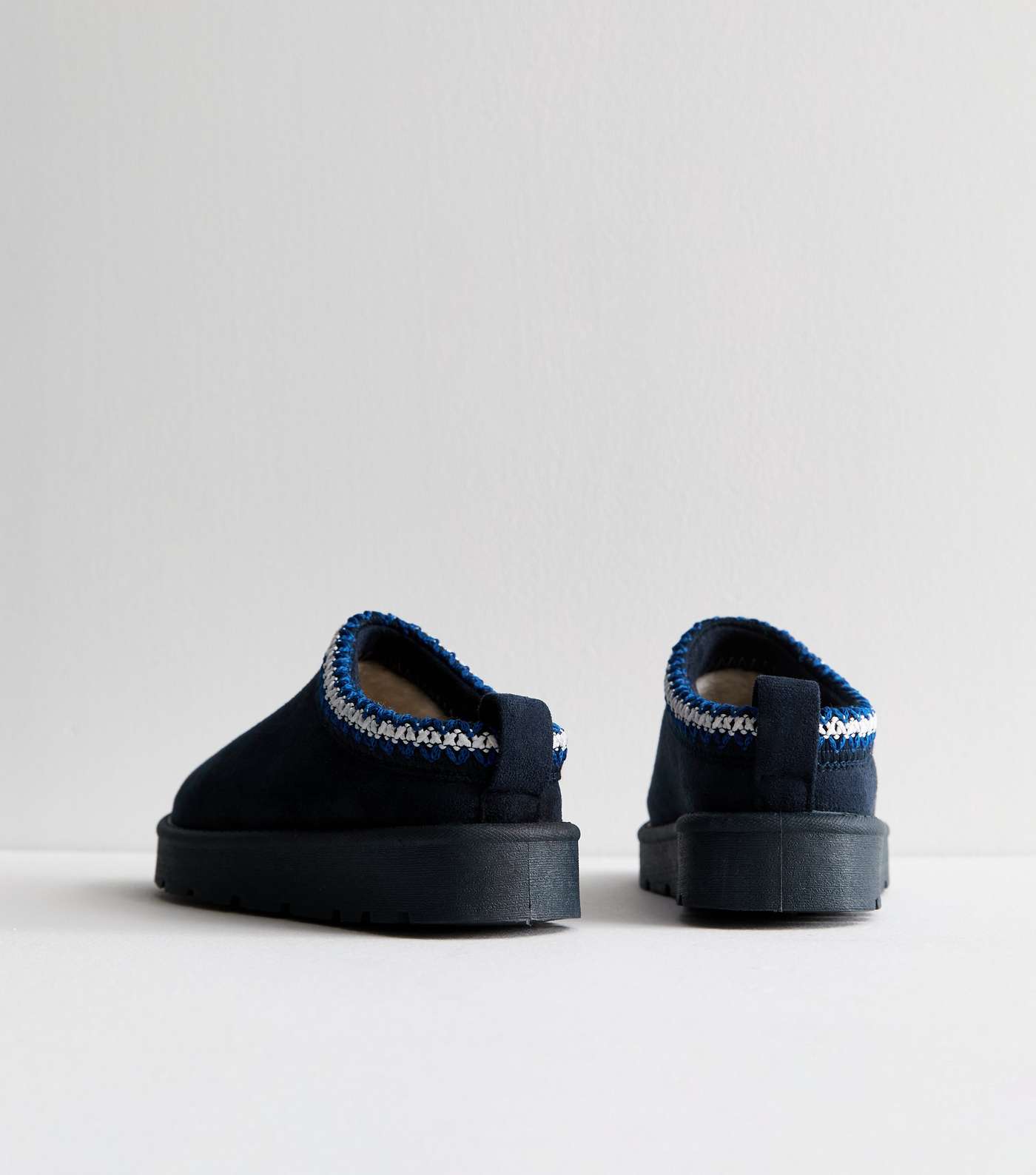 Truffle Navy Suedette Embroidered Trim Slipper Image 3