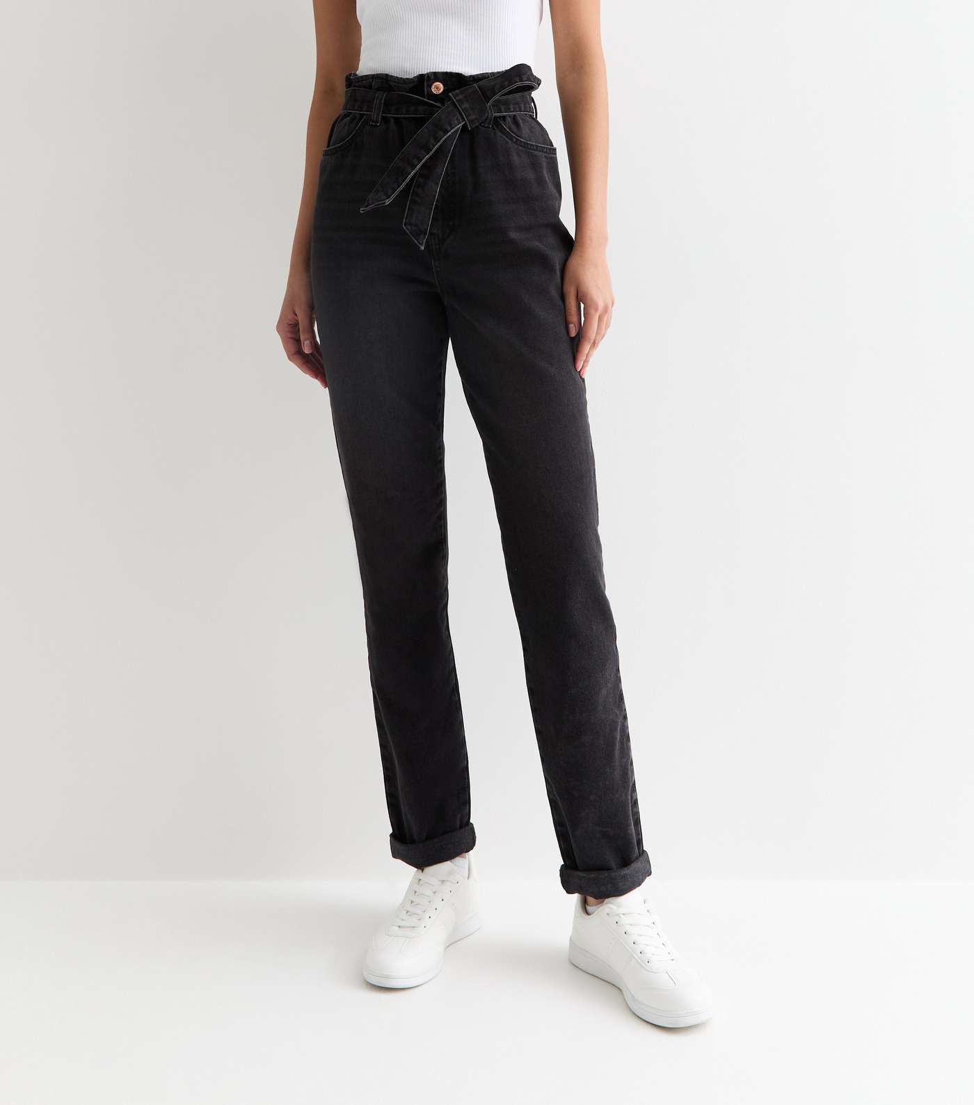 Tall Black Paperbag High Waist Dayna Tapered Jeans Image 3
