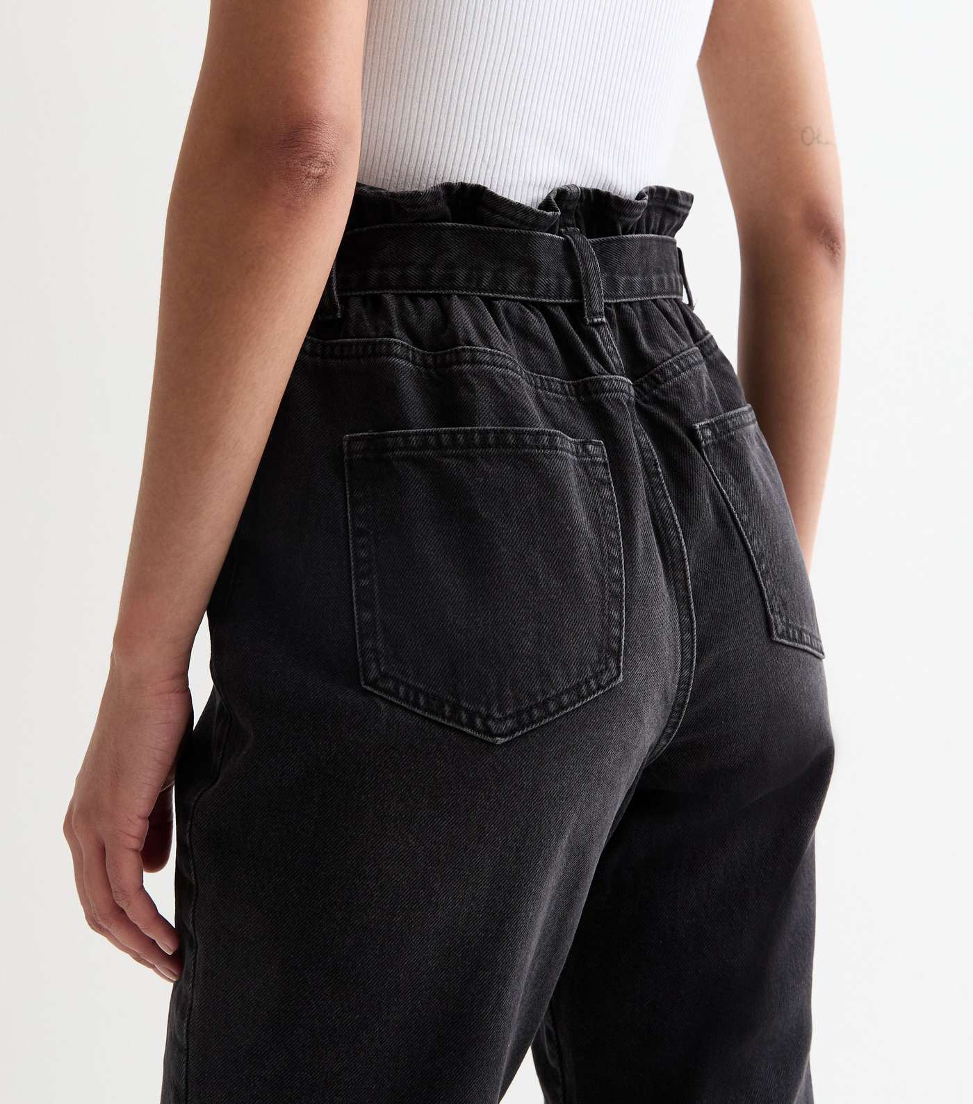 Tall Black Paperbag High Waist Dayna Tapered Jeans Image 5