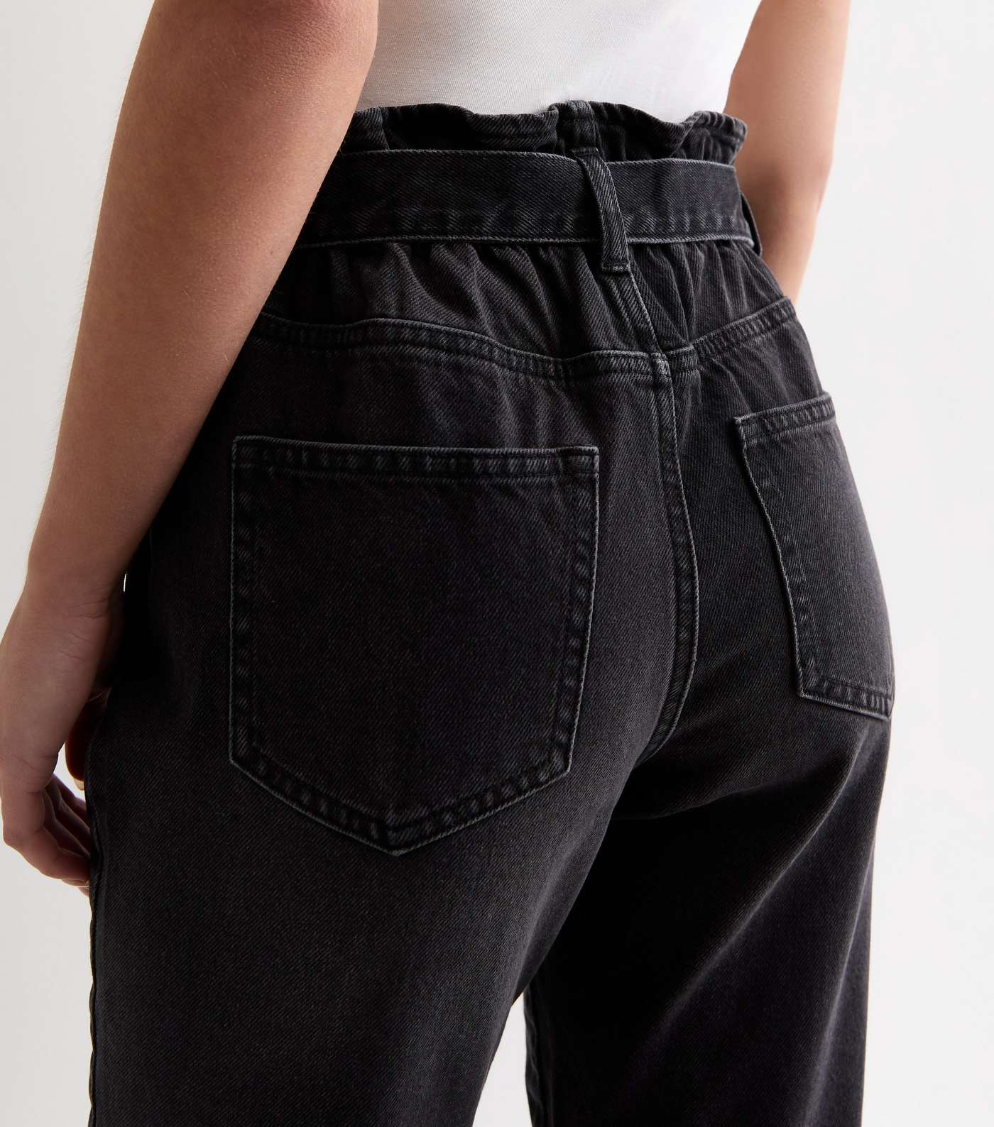 Petite Black Paperbag High Waist Dayna Tapered Jeans Image 4
