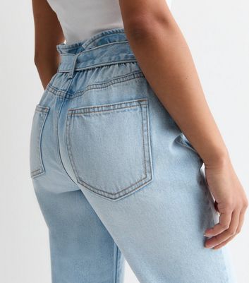 Petite Bright Blue Paperbag High Waist Dayna Tapered Jeans New Look