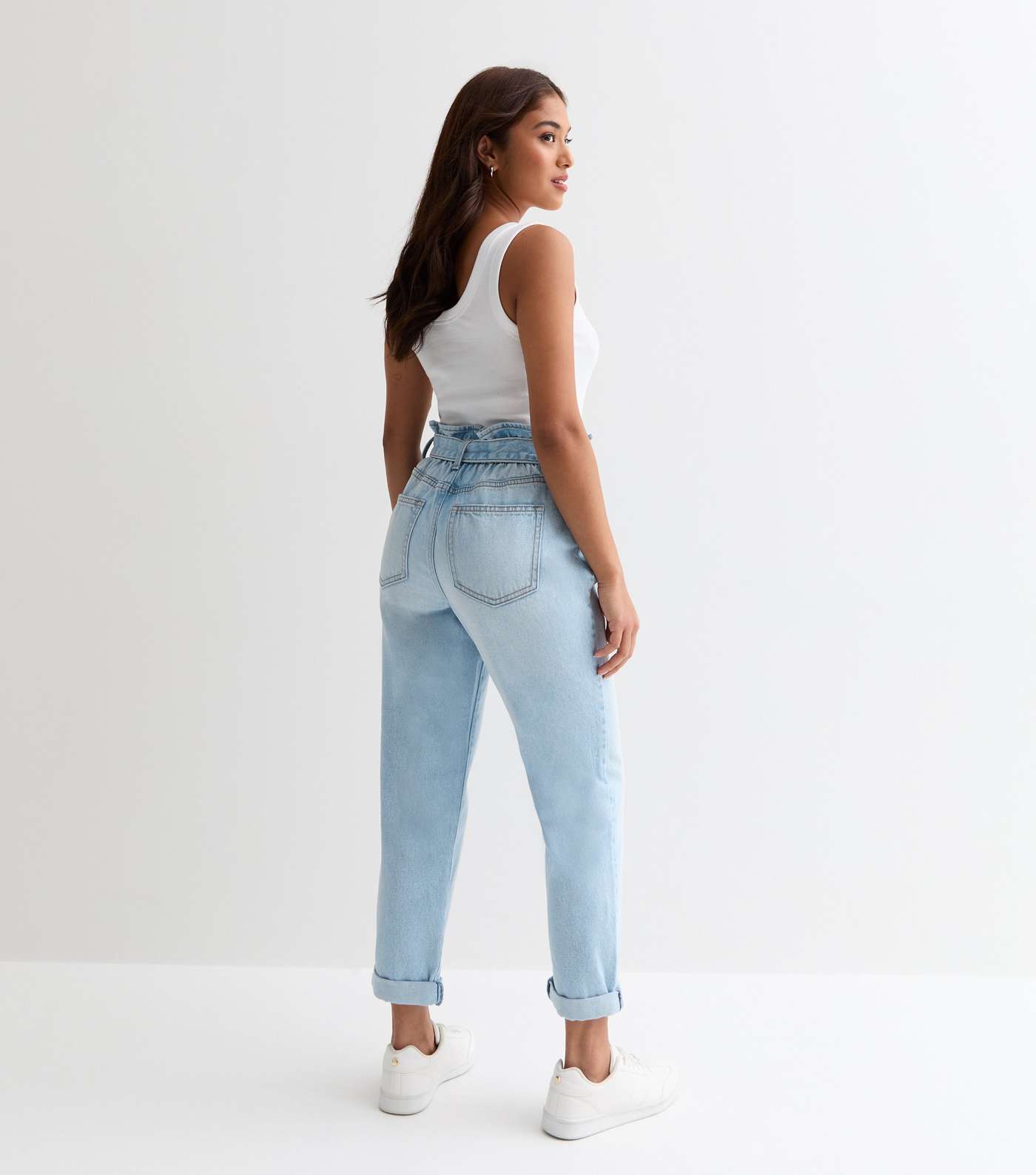 Petite Bright Blue Paperbag High Waist Dayna Tapered Jeans Image 5