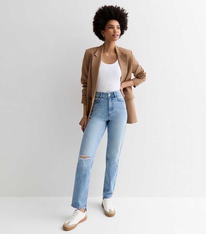 Tall Pale Blue Ripped Knee High Waist Tori Mom Jeans