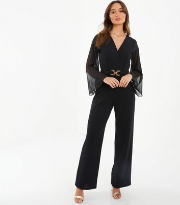 Wrap front jumpsuit hot sale with long sleeves