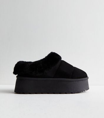 Black fluffy slipper deals boots