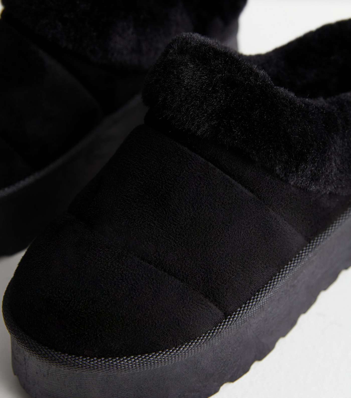 Truffle Black Faux Fur Trim Slipper Boots Image 3