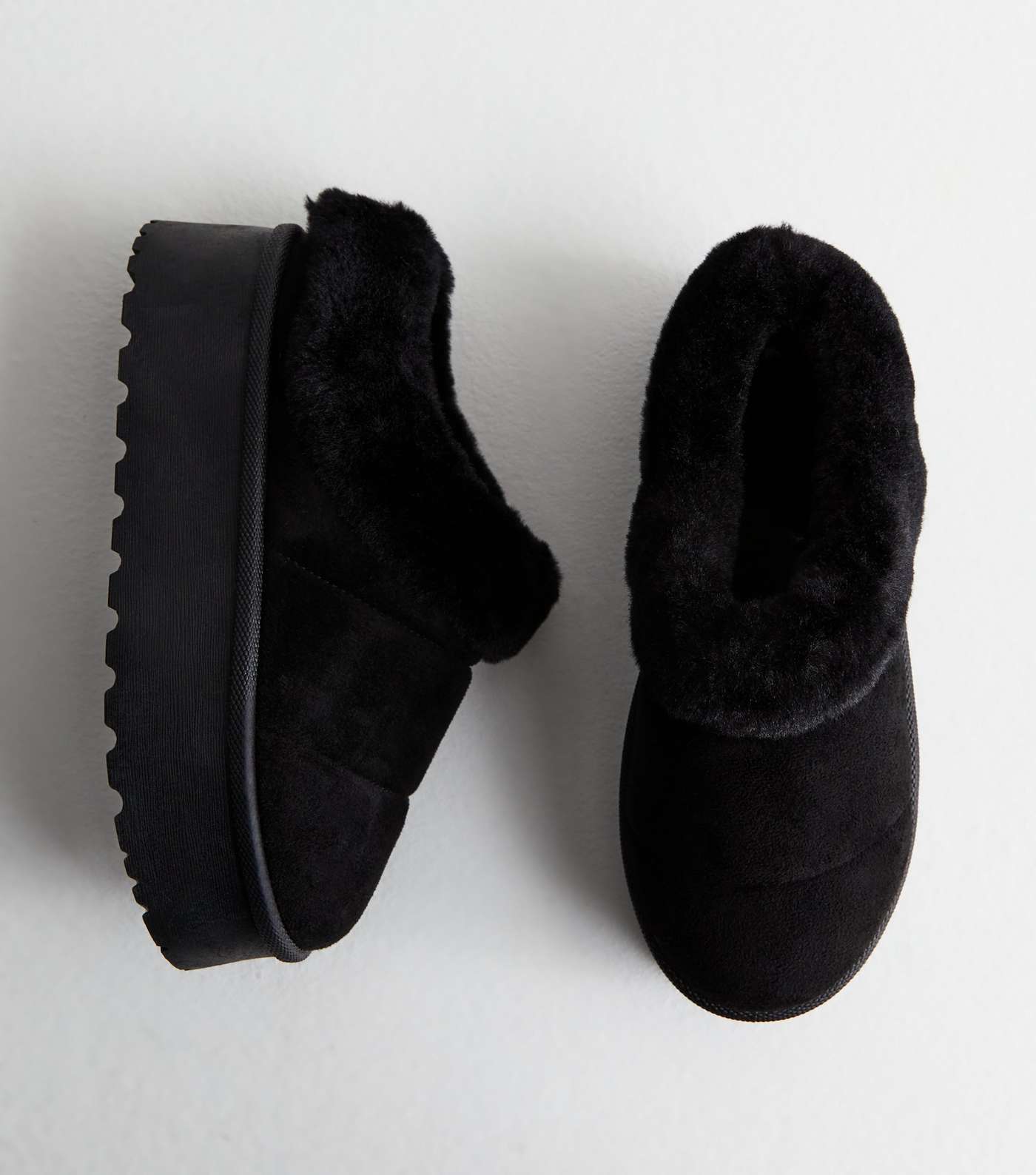 Truffle Black Faux Fur Trim Slipper Boots | New Look