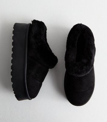 Black fur best sale slipper boots