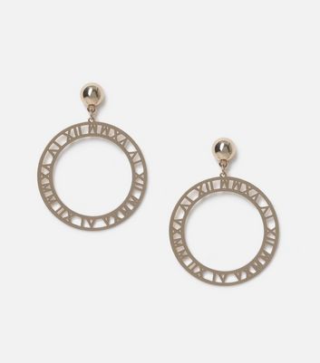 Freedom Gold Roman Numeral Circle Drop Earrings New Look