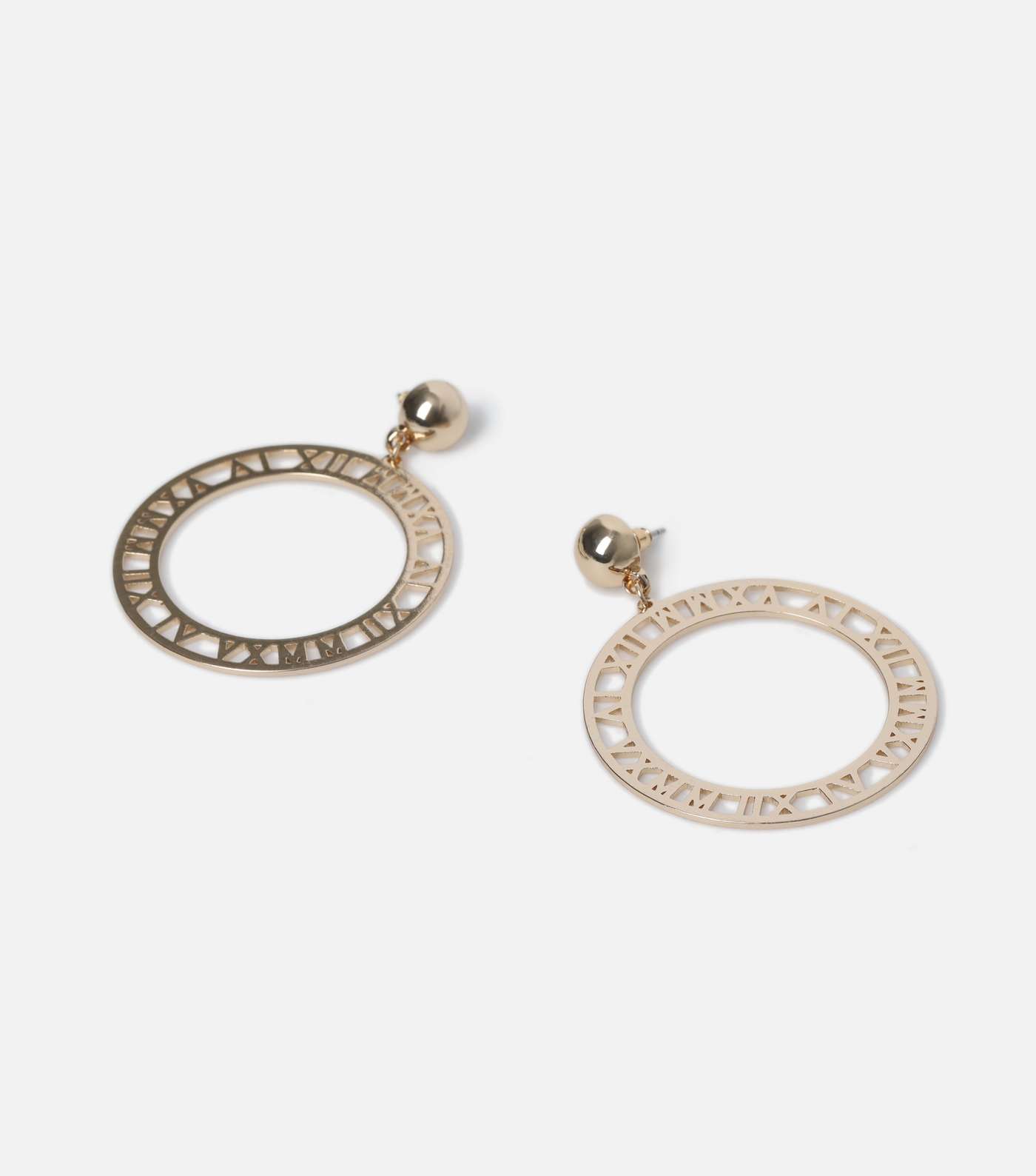 Freedom Gold Roman Numeral Circle Drop Earrings Image 2