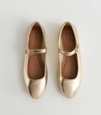 Gold Strappy Mary Jane Ballerina Pumps