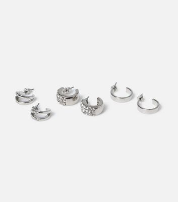 Freedom 3 Pack Silver Diamante Hoop Earrings New Look