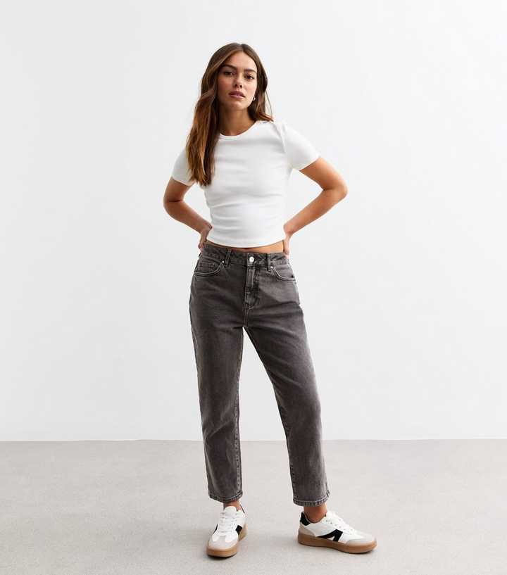 Petite Washed Black Ankle Grazing Hannah Straight Leg Jeans