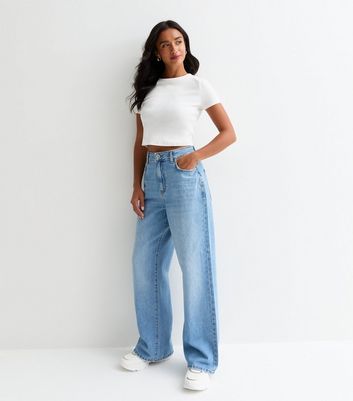 Petite Blue High Waist Adalae Wide Leg Jeans New Look