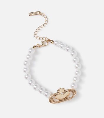 Freedom Gold Faux Pearl Planet Bracelet New Look