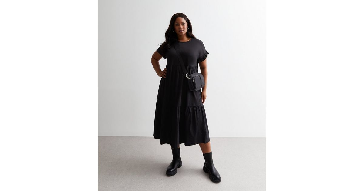Black Striped Knit Top Tiered Midi Dress main image 1