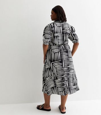 Curves Black Abstract Pattern Shirt Midi Dress New Look