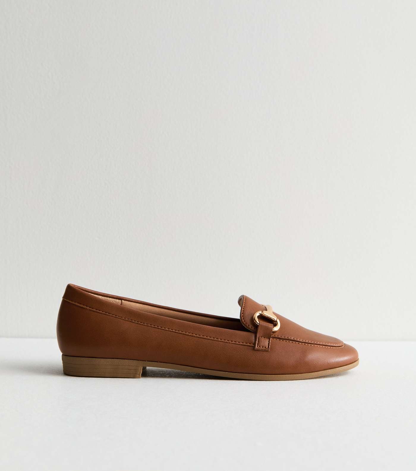 Tan Leather-Look Snaffle Trim Loafers Image 3