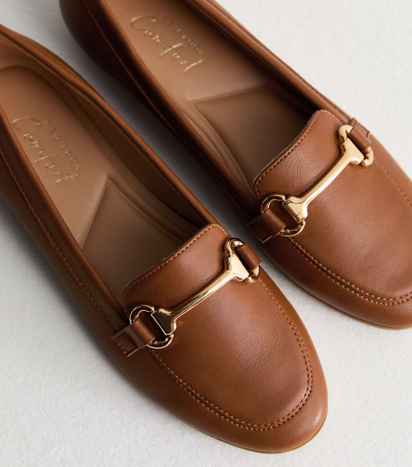 Tan Leather-Look Snaffle Trim Loafers Image 5