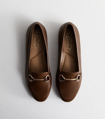 Brown Leather-Look Snaffle Trim Loafers New Look