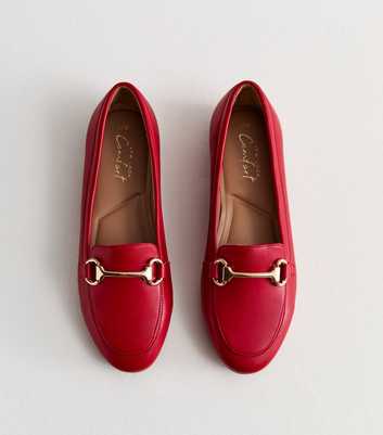 Red Leather-Look Snaffle Trim Loafers