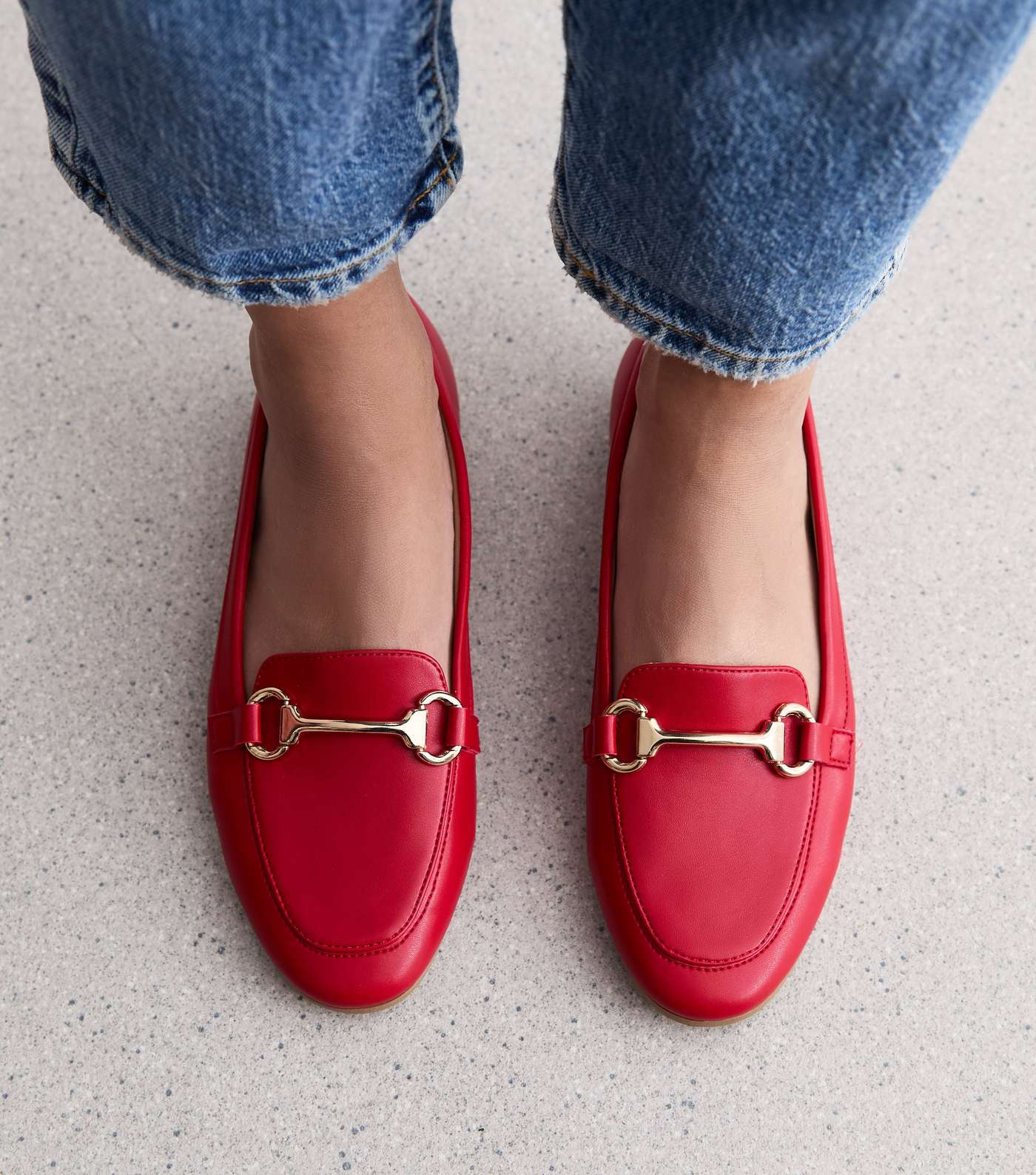 Red Leather-Look Snaffle Trim Loafers Image 2