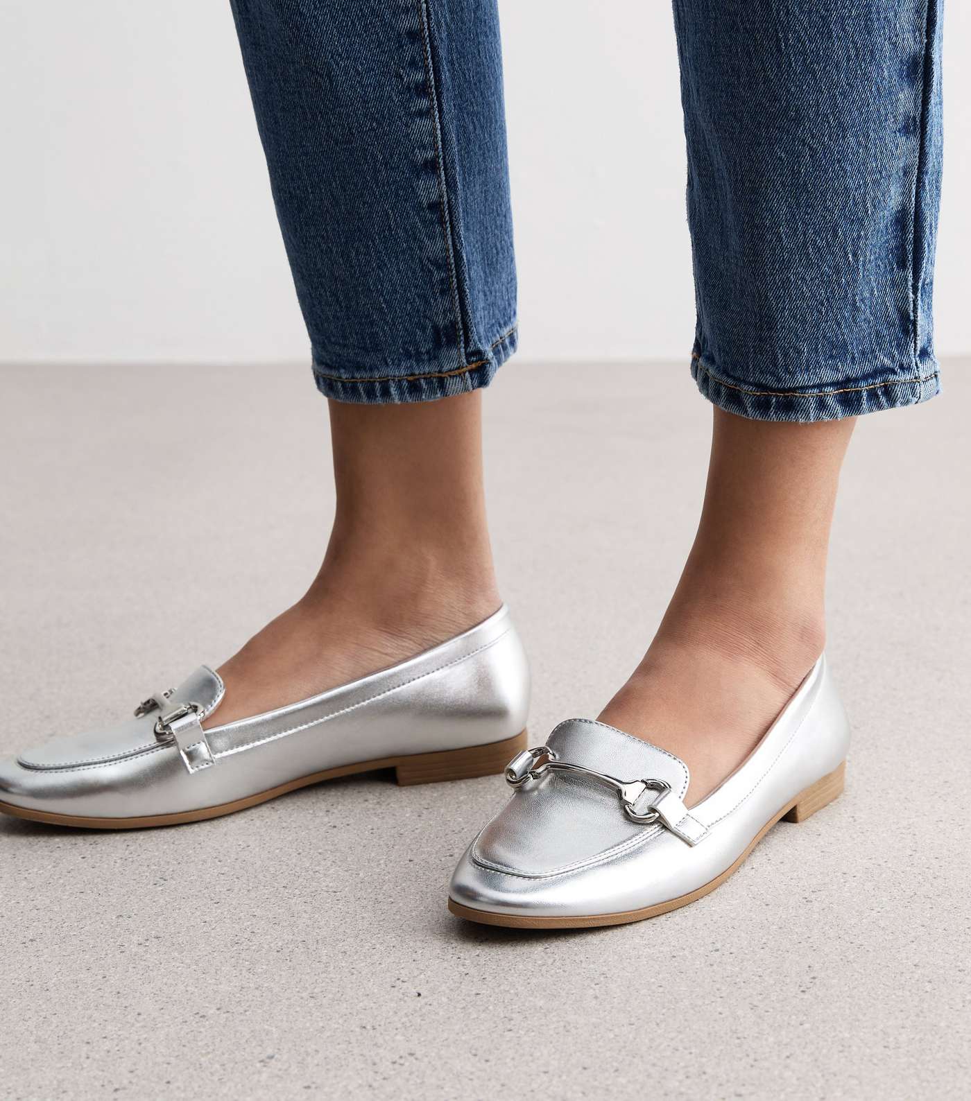 Silver Leather-Look Snaffle Trim Loafers Image 2
