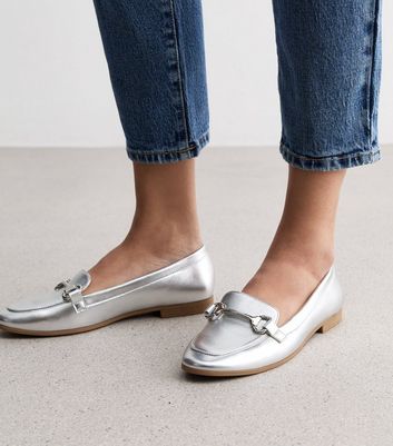 Silver hot sale flat loafers