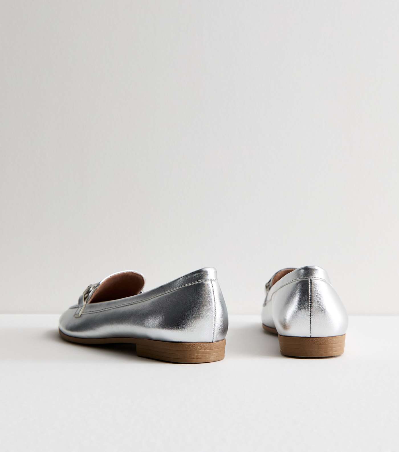Silver Leather-Look Snaffle Trim Loafers Image 4