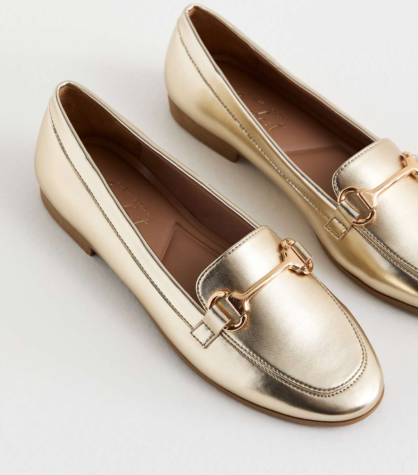 Gold Leather-Look Snaffle Trim Loafers Image 3