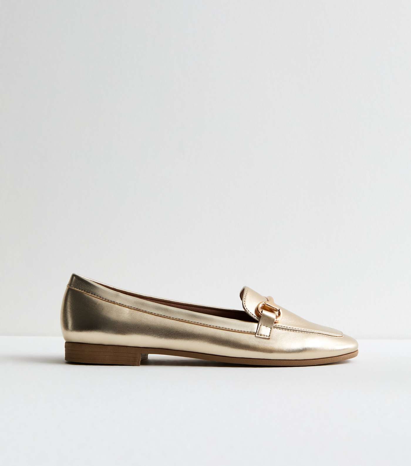 Gold Leather-Look Snaffle Trim Loafers Image 5