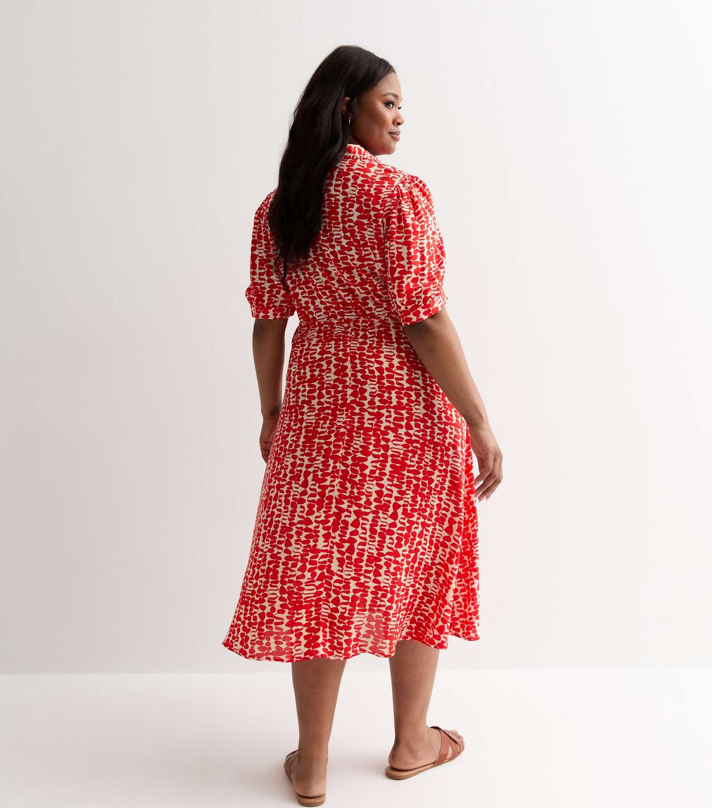 Curves Red Abstract Pattern Shirt Midi Dress Image 4