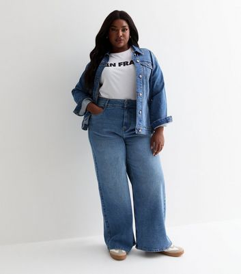 Curves Blue High Waist Adalae Wide Leg Jeans | New Look