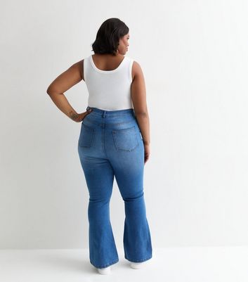 Curves Blue Stretch Flared Jeans New Look