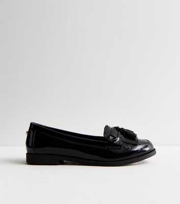 Black Patent Tassel Trim Loafers