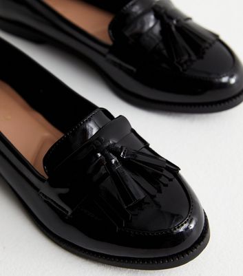 Black Patent Tassel Trim Loafers