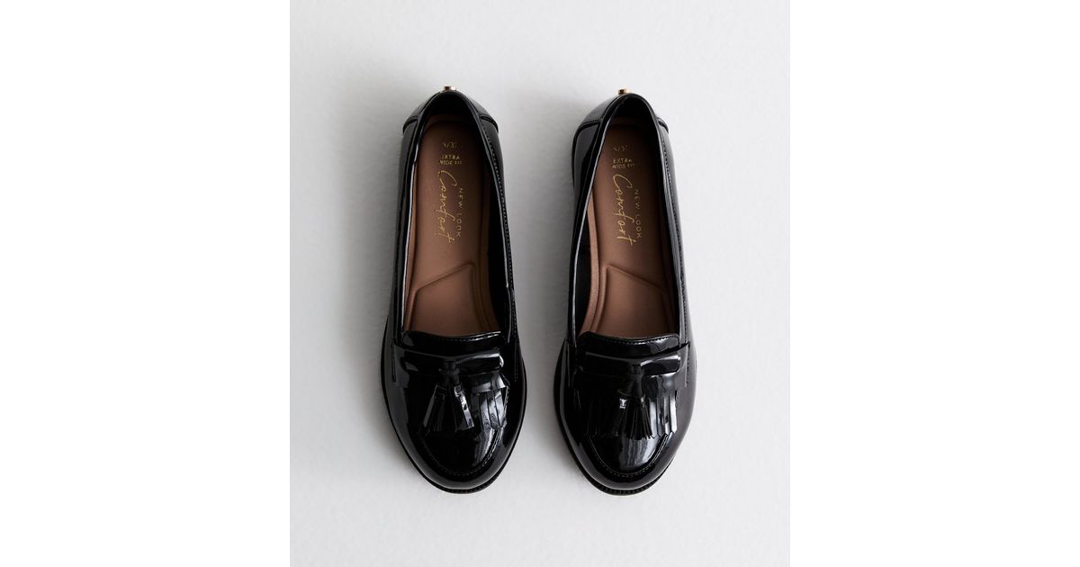 Extra Wide Fit Black Patent Loafers New Look