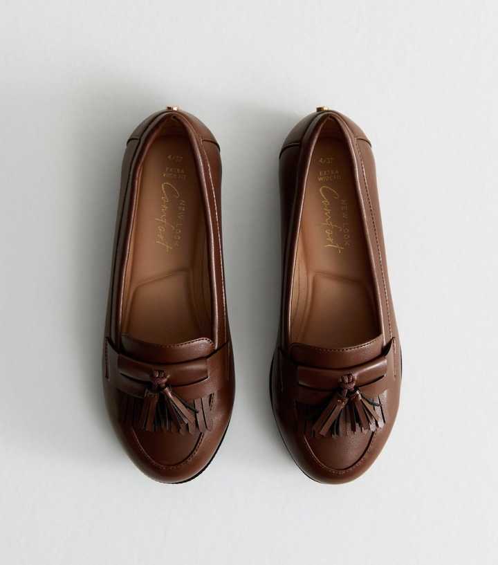Extra Wide Fit Brown Tassel Detail Loafers