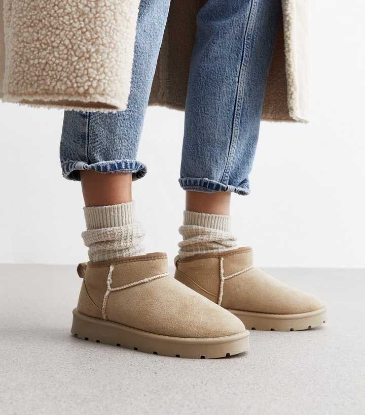 Truffle Light Brown Suedette Faux Fur Lined Slipper Boots
