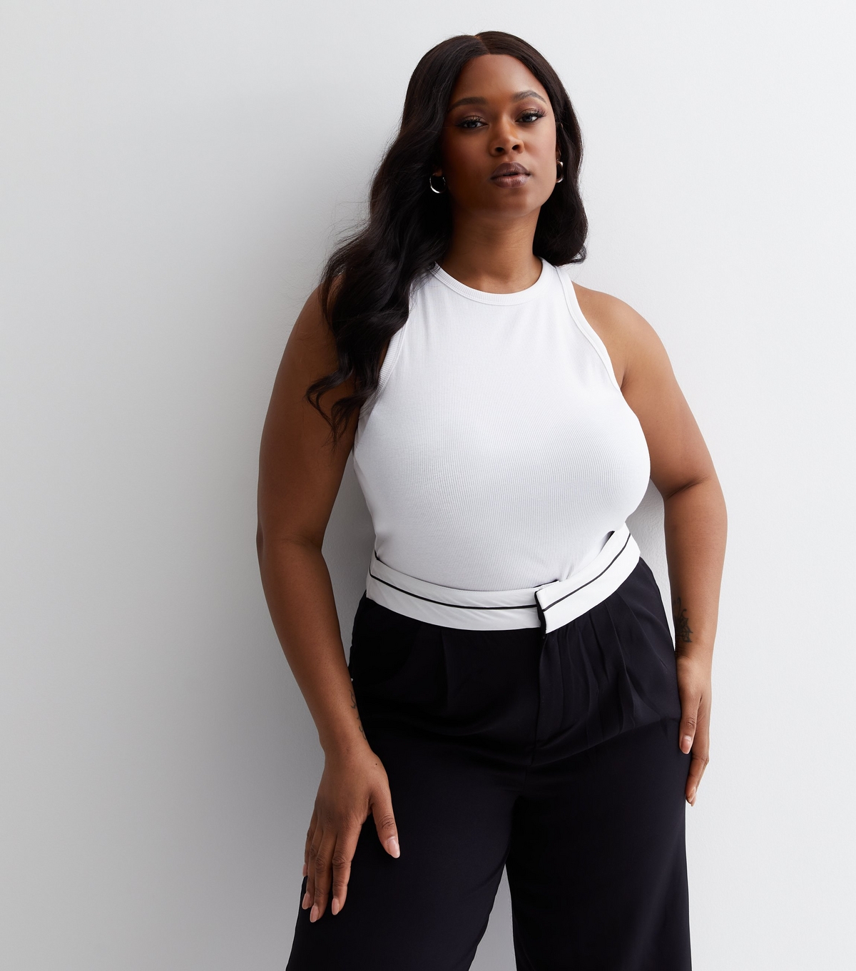 Women's Plus Size White Ribbed Racer Vest Curves New Look