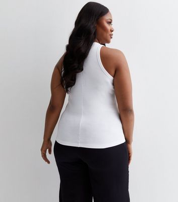 Curves White Ribbed Racer Vest New Look